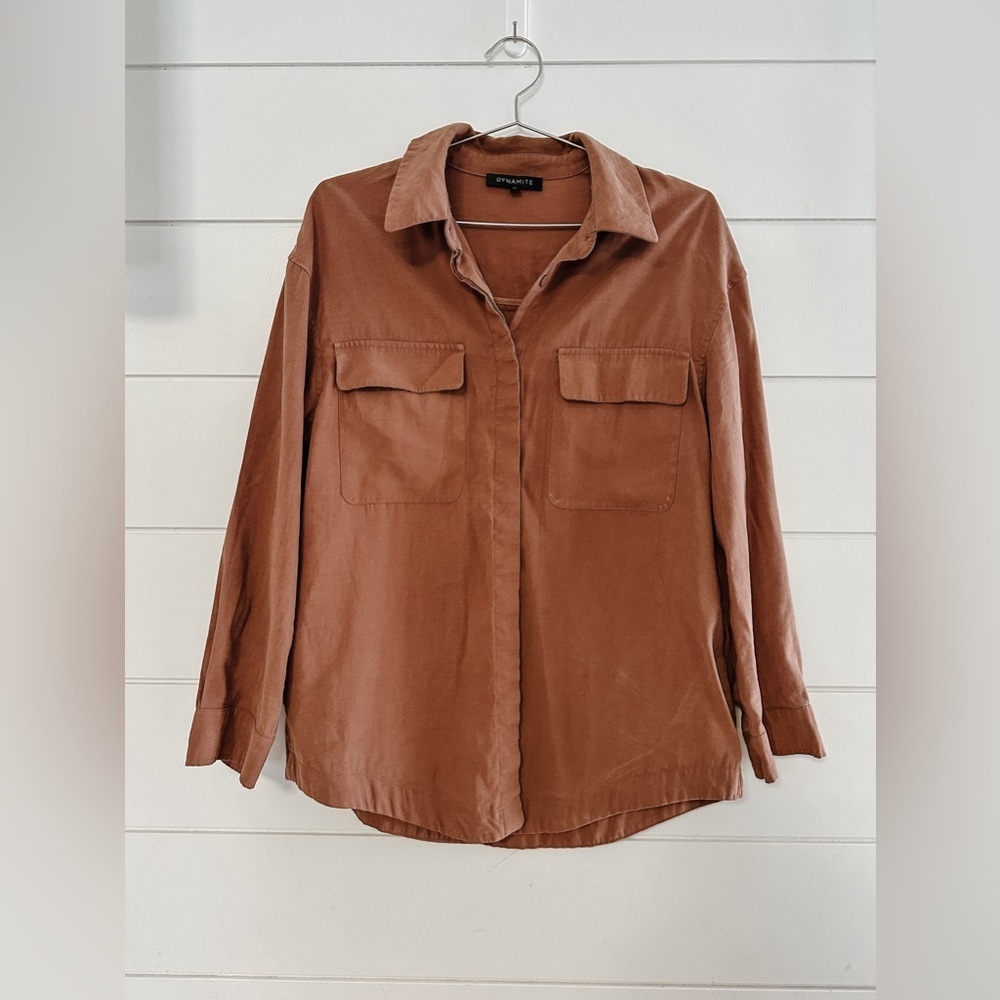 Dynamite Button Down Shacket - Light Rust - Size: Large